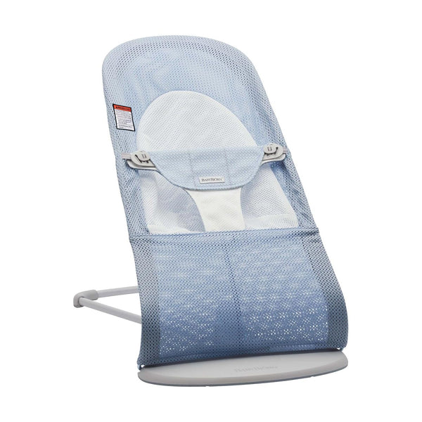 BabyBjörn Bouncer Balance Soft, hellgrauer Rahmen, Mesh, himmelblau/weiß