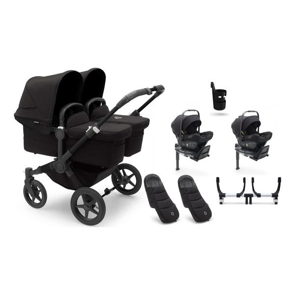 Bugaboo Donkey 5 Twin Gestell (Schwarz) / Stoff (Mitternachtsschwarz) / Dach (Mitternachtsschwarz) Ultimate Bundle