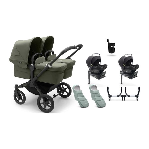 Bugaboo Donkey 5 Twin Gestell (Schwarz) / Stoff (Waldgrün) / Dach (Waldgrün) Ultimate Bundle