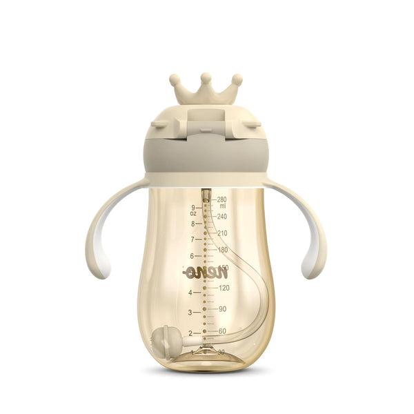 Neno® Mio 2 Cream Premium Babyflasche mit Trinkhalm - BPA Frei - Anti-Kolik-Sauger