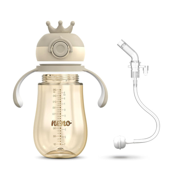 Neno® Mio 2 Cream Premium Babyflasche mit Trinkhalm - BPA Frei - Anti-Kolik-Sauger