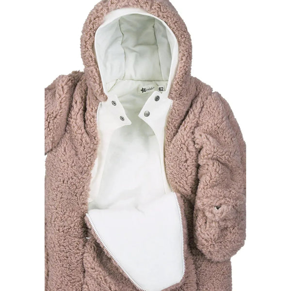 Overall wattiert aus veganem Fell mit Kapuze Flieder / Größe 56