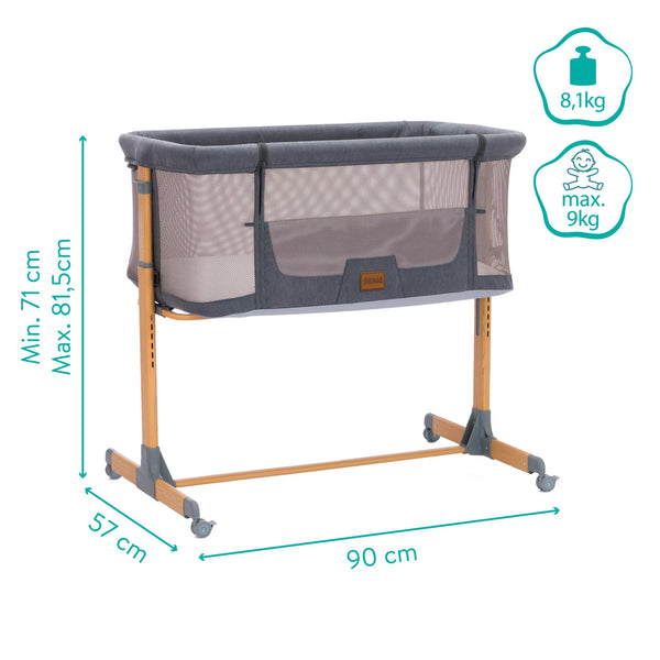 Fillikid Beistellbett Grau / Natur