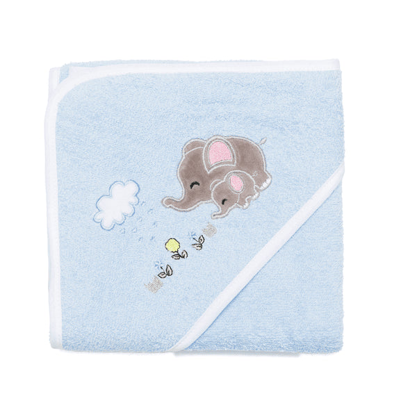 Kapuzenbadetuch Elefant hellblau 75x75 cm