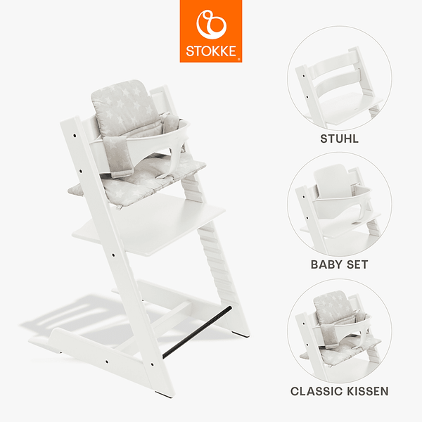 Stokke Tripp Trapp White + BabySet + Cushion Silver OCS