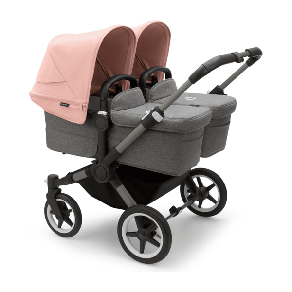 Bugaboo Donkey 5 Twin Gestell (Graphit) / Stoff (Grau Meliert) / Dach (Morgenrosa)