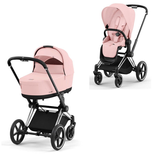 Cybex Priam Set Gestell (Chrome Black) /Stoff (Peach Pink)