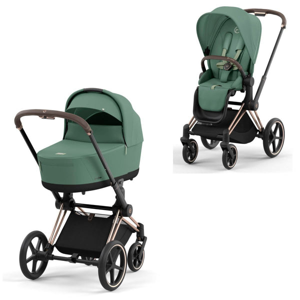 Cybex Priam Set Gestell (Rosegold) /Stoff (Leaf Green)