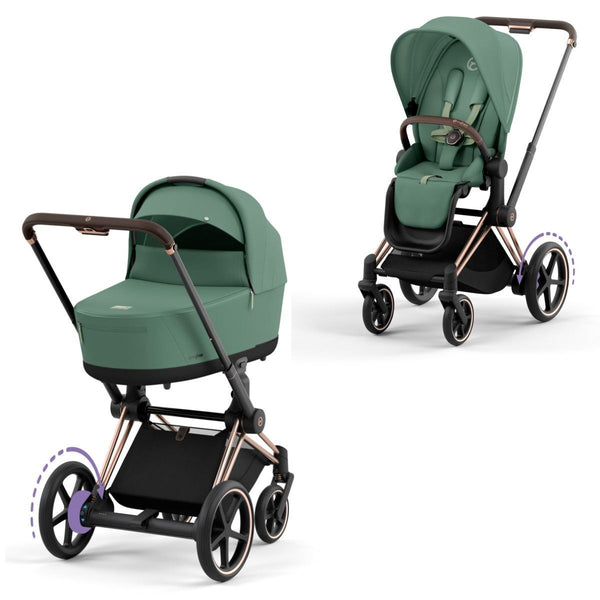 Cybex e-Priam Set Gestell (Rosegold) /Stoff (Leaf Green)