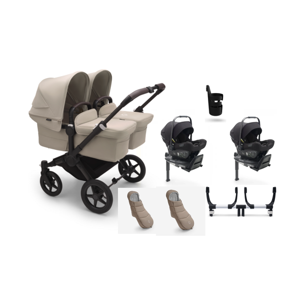 Bugaboo Donkey 5 Twin Gestell (Black) / Stoff (Desert Taupe) / Dach (Desert Taupe) Ultimate Bundle