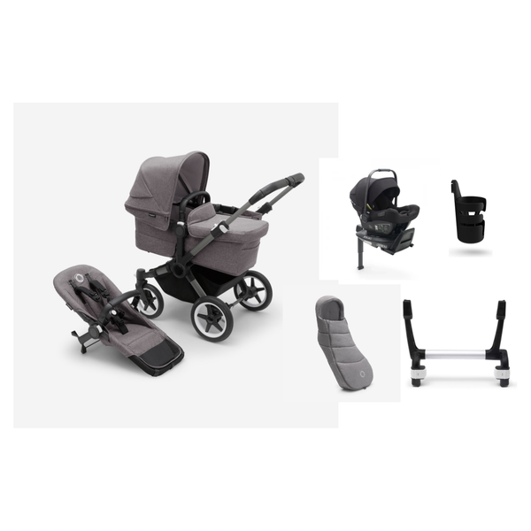 Bugaboo Donkey 5 Mono Gestell (Graphit) / Stoff (Grau Meliert) / Dach ( Grau Meliert) Ultimate Bundle