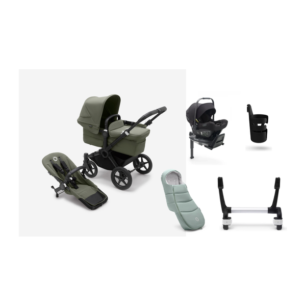 Bugaboo Donkey 5 Mono Gestell (Schwarz) / Stoff (Waldgrün ) / Dach ( Waldgrün) Ultimate Bundle