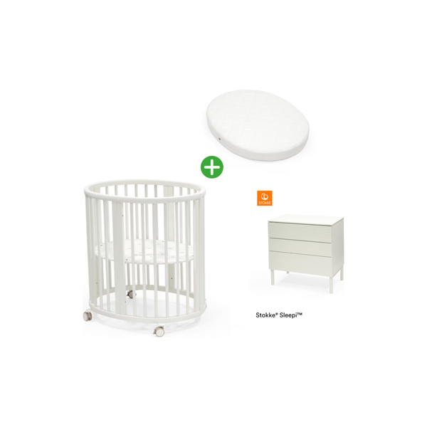 Stokke Sleepi Mini V3 Weiss+Mini Matratze+Kommode