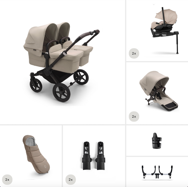 Bugaboo Donkey 5 Twin Gestell (Black) / Stoff (Desert Taupe) / Dach (Desert Taupe) All-in-One Set