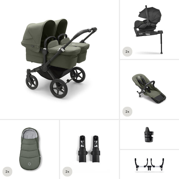 Bugaboo Donkey 5 Twin Gestell (Schwarz) / Stoff (Waldgrün) / Dach (Waldgrün) All-in-One Set