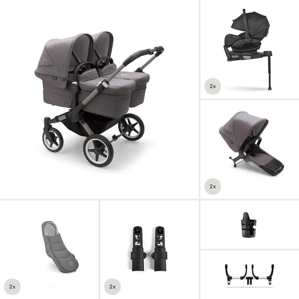 Bugaboo Donkey 5 Twin Gestell (Graphit) / Stoff (Grau Meliert) / Dach (Grau Meliert) All-in-One Set