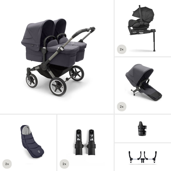 Bugaboo Donkey 5 Twin Gestell (Graphit) / Stoff (Sturmblau) / Dach (Sturmblau) All-in-One Set