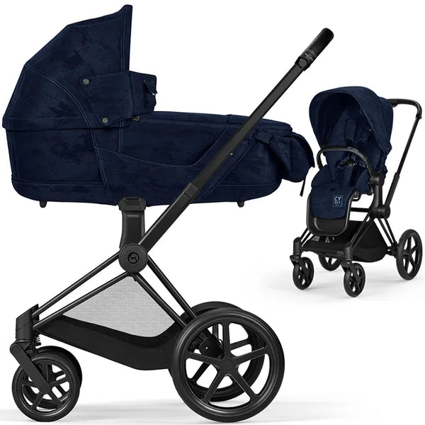 Cybex Priam Set Gestell (Matt Black) /Stoff (Rebellious Luxury Denim Blue)