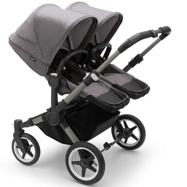 Bugaboo Donkey 5 Twin Gestell (Graphit) / Stoff (Grau Meliert) / Dach (Grau Meliert) Ultimate Bundle