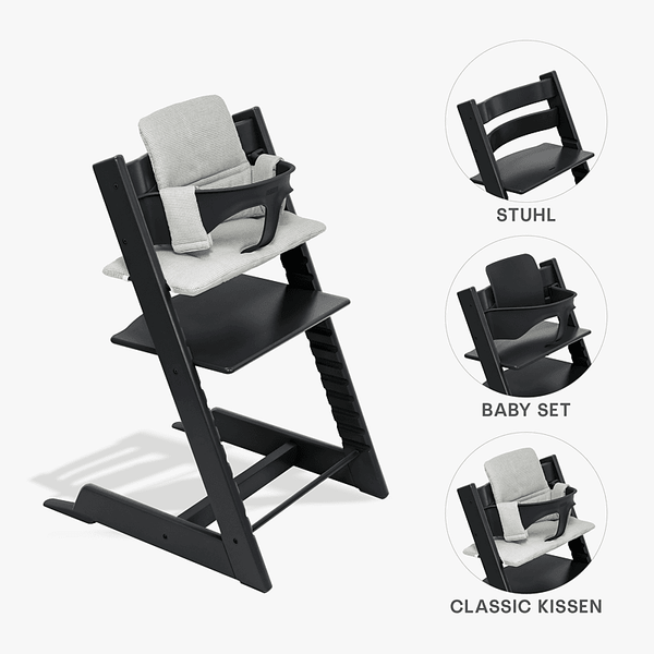 Stokke Tripp Trapp Black + BabySet + Cushion Nordic Grey OCS